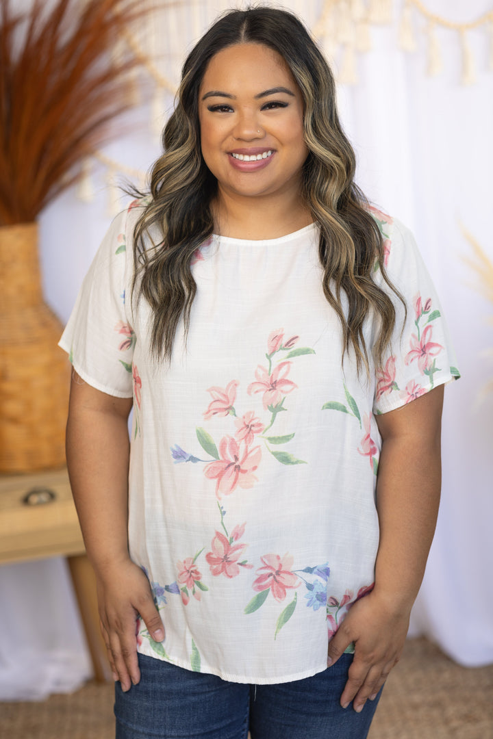 Until Next Time Floral Short Sleeve Top in White