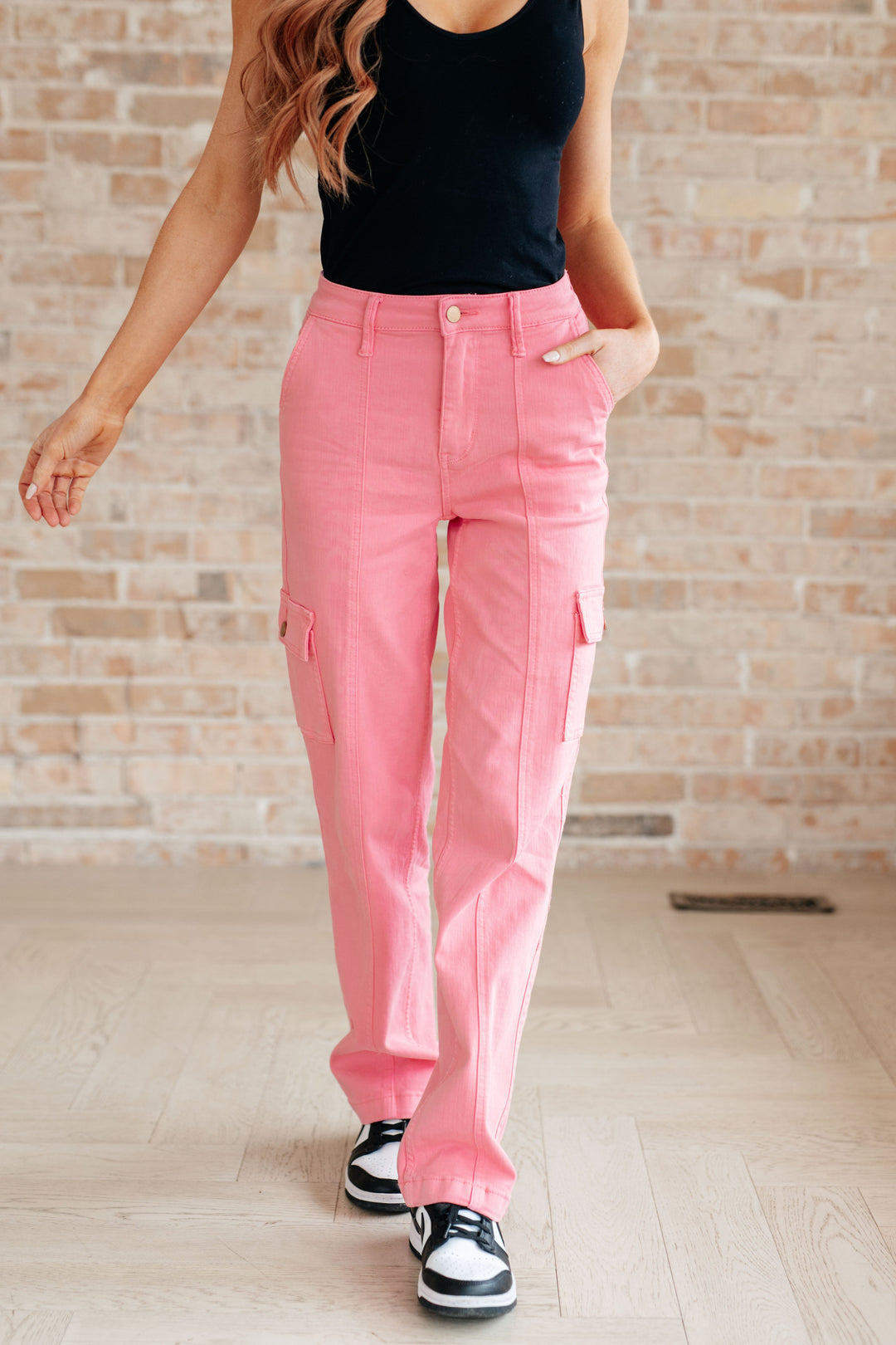 Peggy High Rise Cargo Straight Jeans in Pink -IN