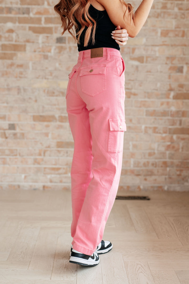 Peggy High Rise Cargo Straight Jeans in Pink -IN