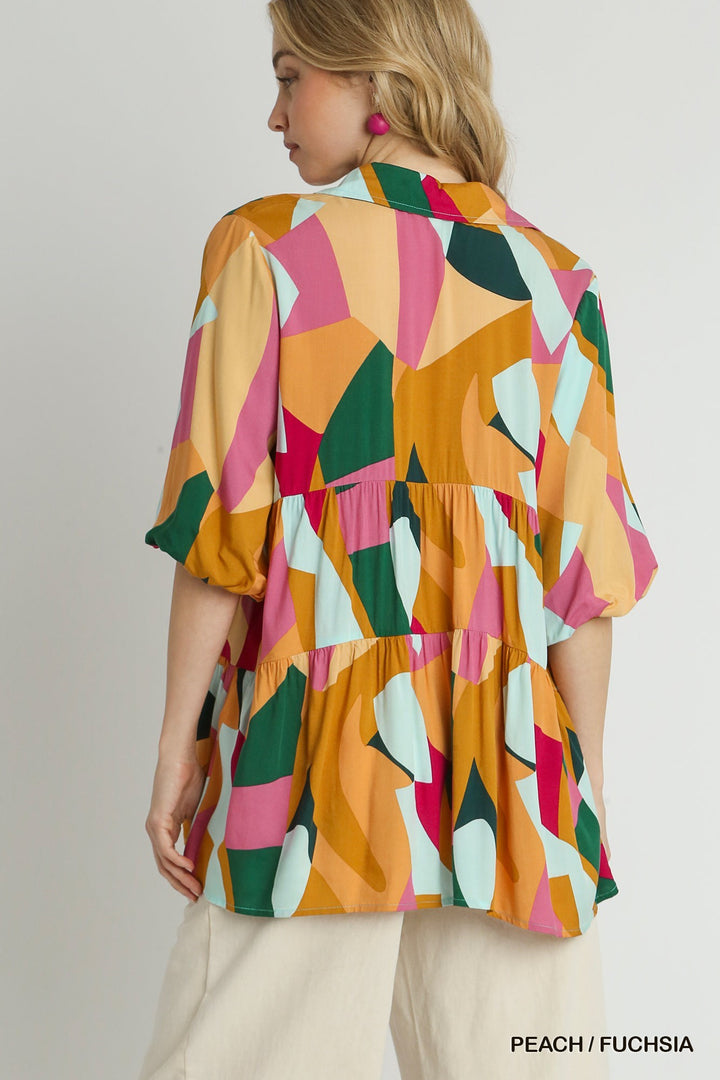 Sweet Thoughts Geometric Print Button Down Top