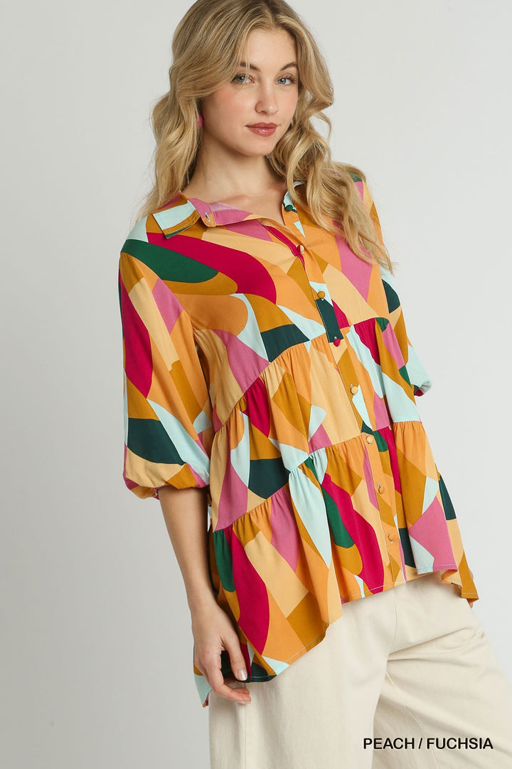 Sweet Thoughts Geometric Print Button Down Top