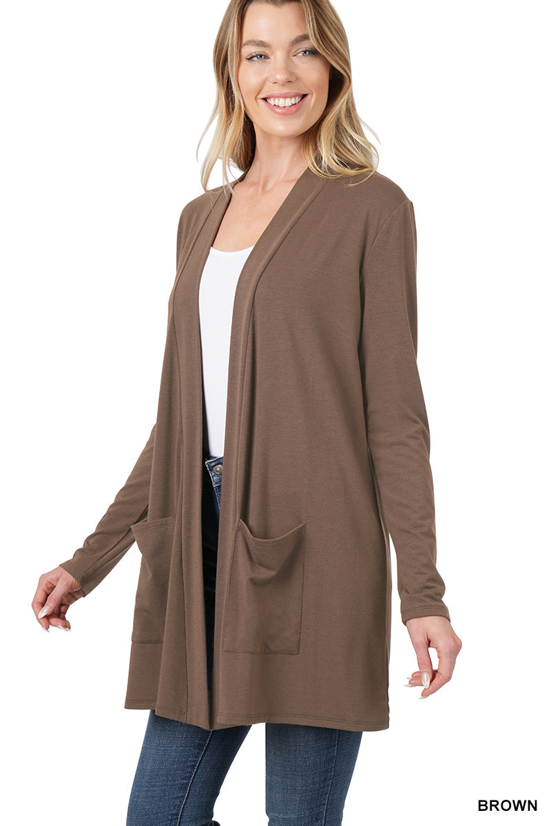 Very Connected Slouchy Pocket Cardigan in Brown