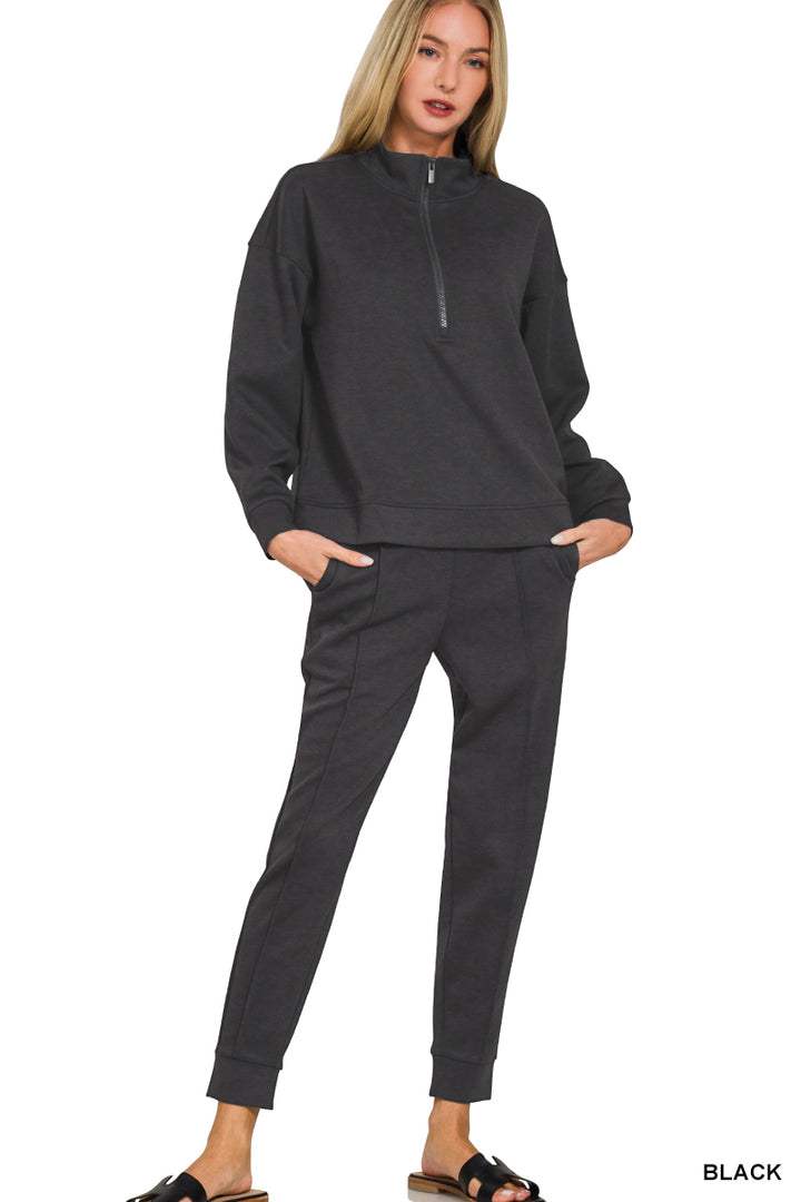 SCUBA HALF ZIP PULLOVER PINTUCK JOGGER SET
