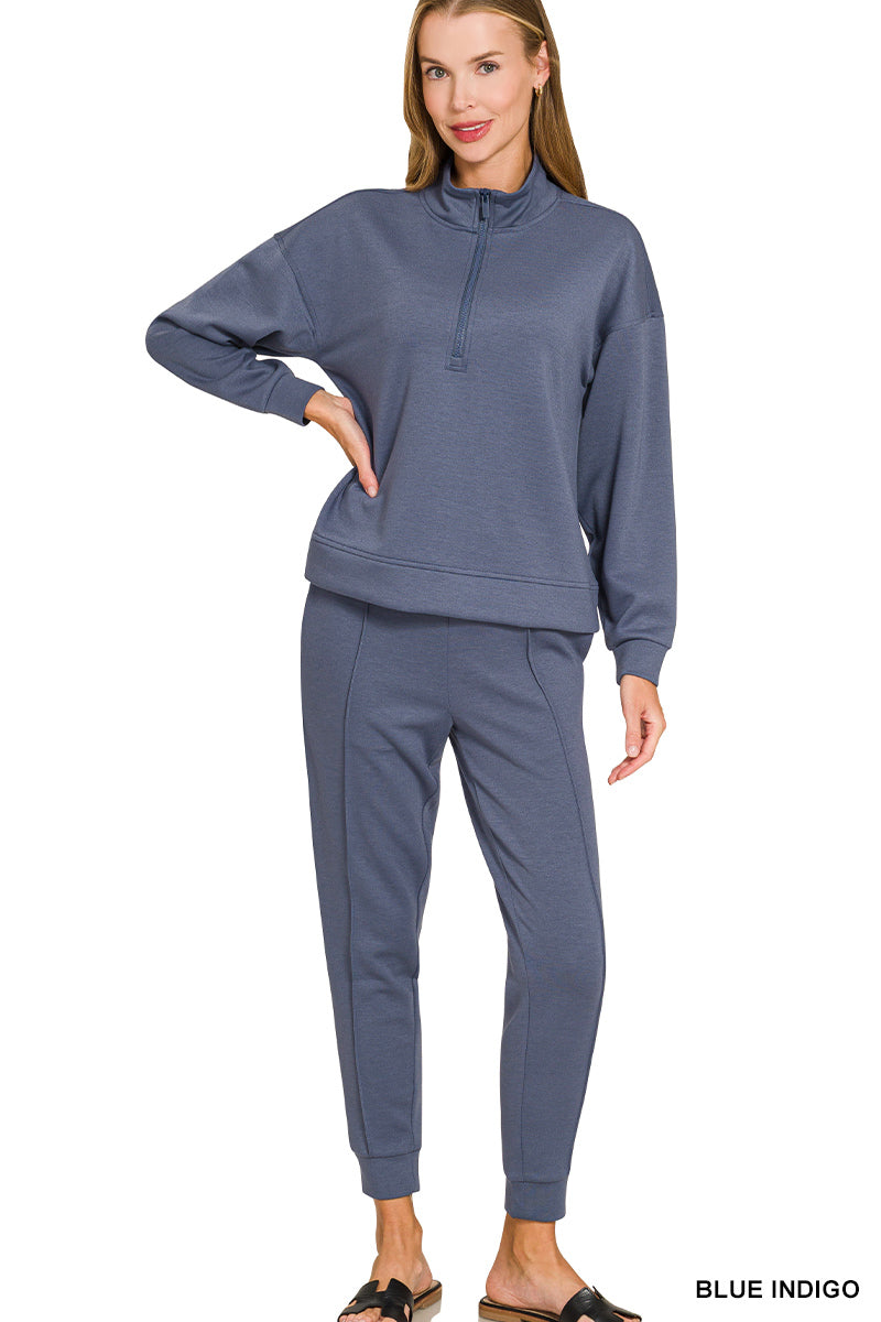SCUBA HALF ZIP PULLOVER PINTUCK JOGGER SET