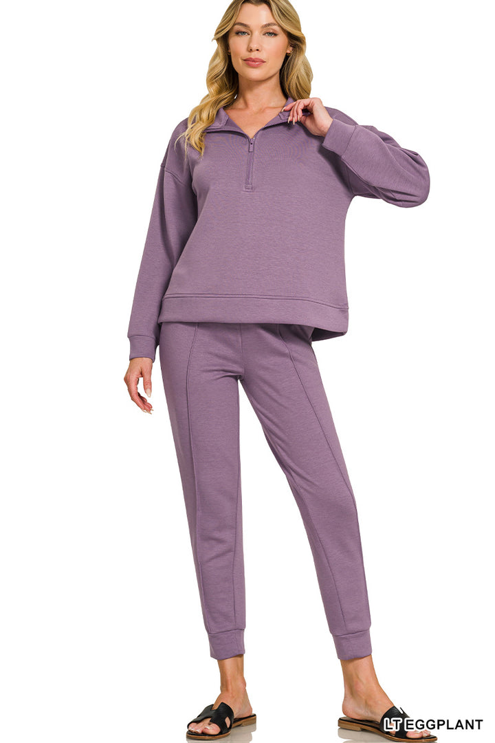 SCUBA HALF ZIP PULLOVER PINTUCK JOGGER SET
