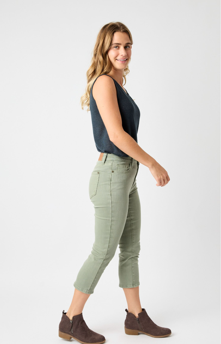 On the Coast Mid Rise Sage Capri by Judy Blue