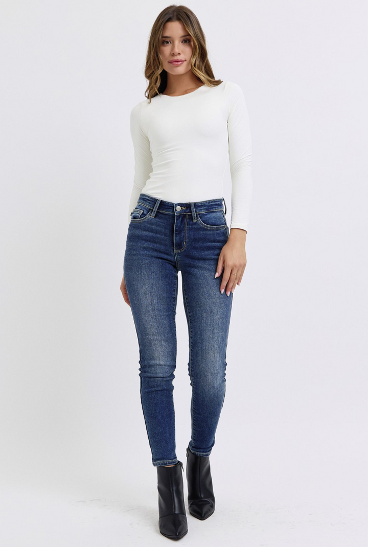 Monica Mid Rise Dark Wash Thermal Skinny Jeans by Judy Blue