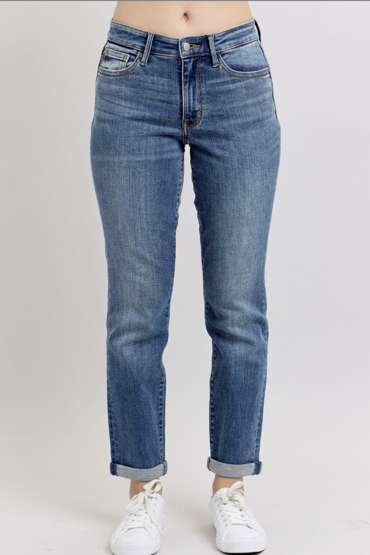 Camila Mid Rise Non Distressed Boyfriend Jeans by Judy Blue