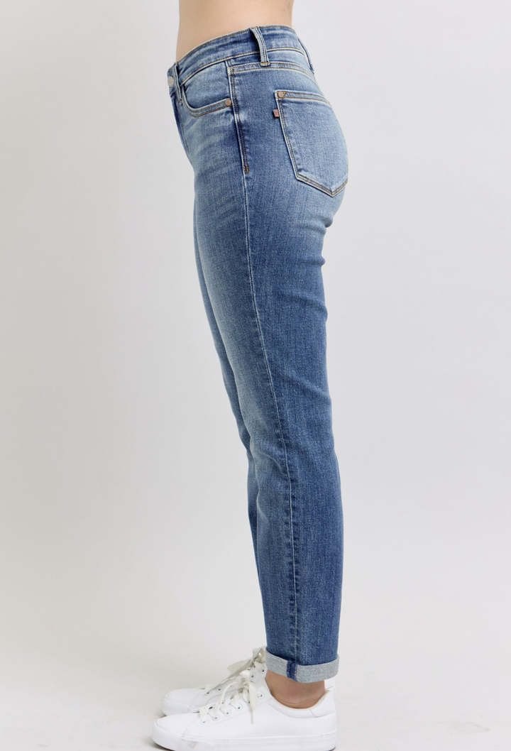 Camila Mid Rise Non Distressed Boyfriend Jeans by Judy Blue