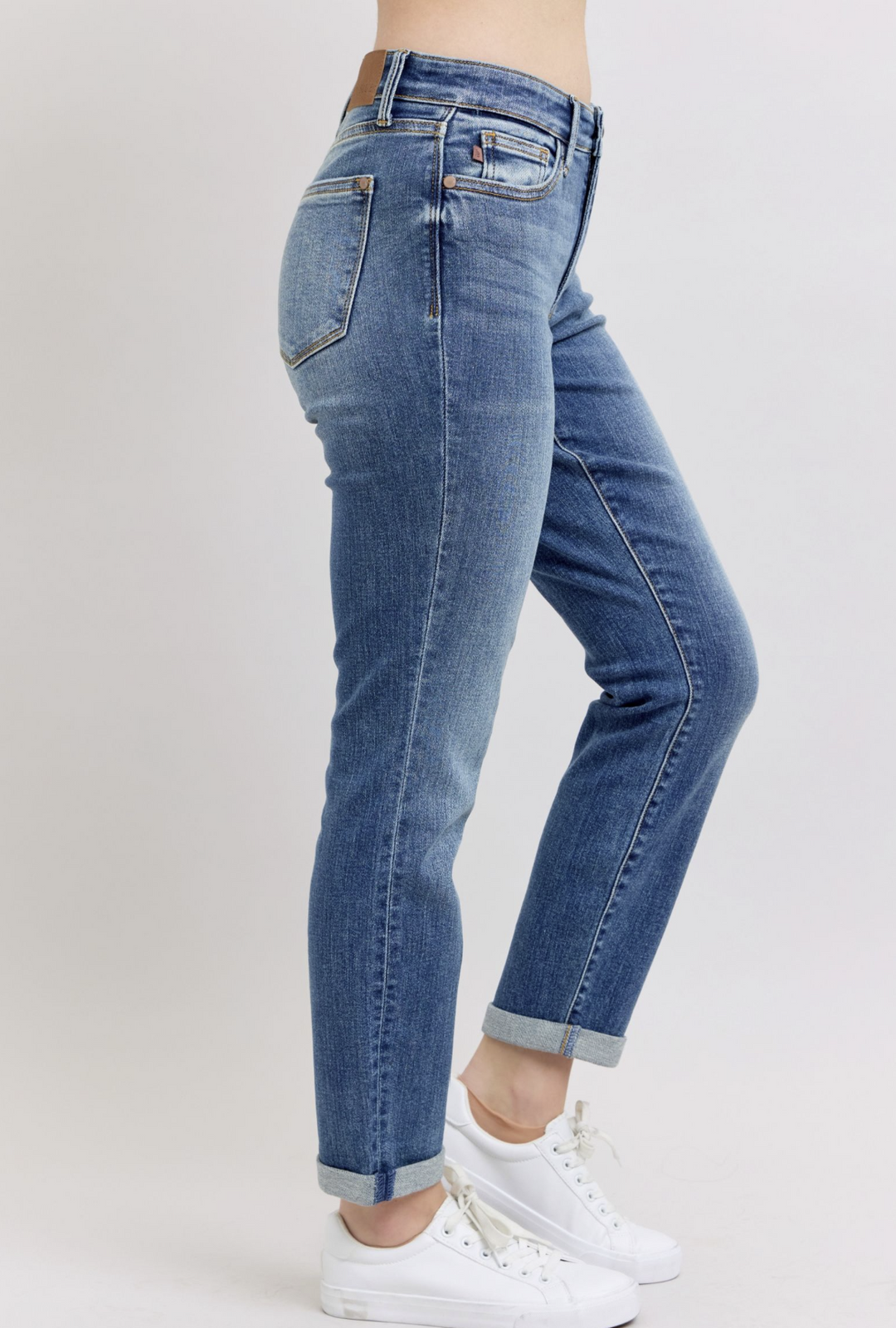 Camila Mid Rise Non Distressed Boyfriend Jeans by Judy Blue