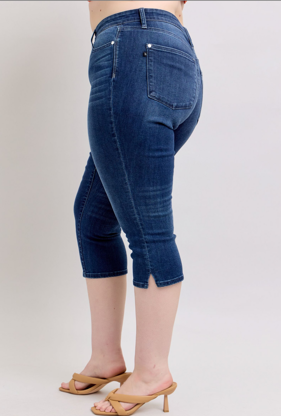 Baylor Dark Wash Capri with Side Slit by Judy Blue