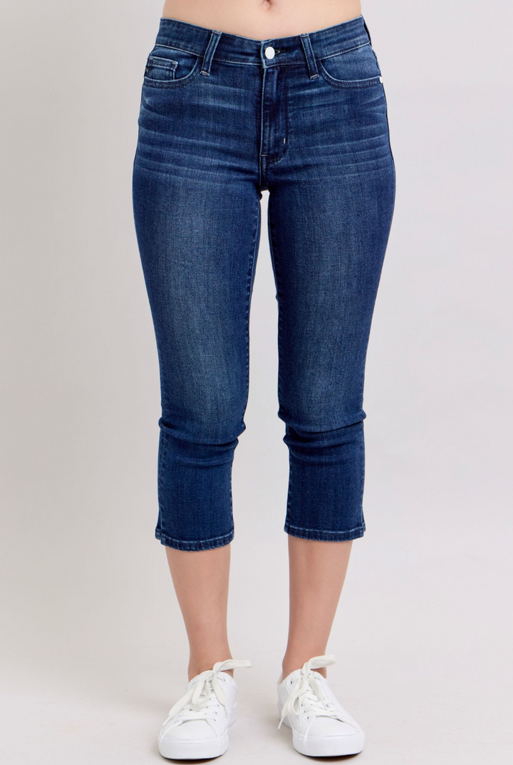 Baylor Dark Wash Capri with Side Slit by Judy Blue