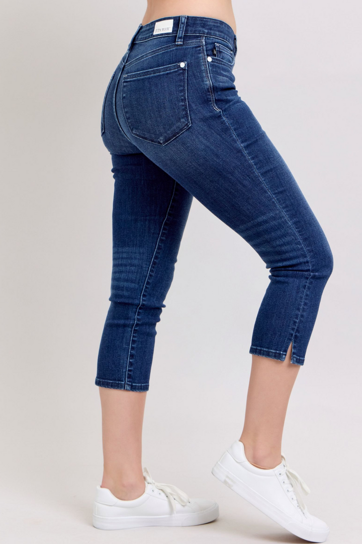 Baylor Dark Wash Capri with Side Slit by Judy Blue