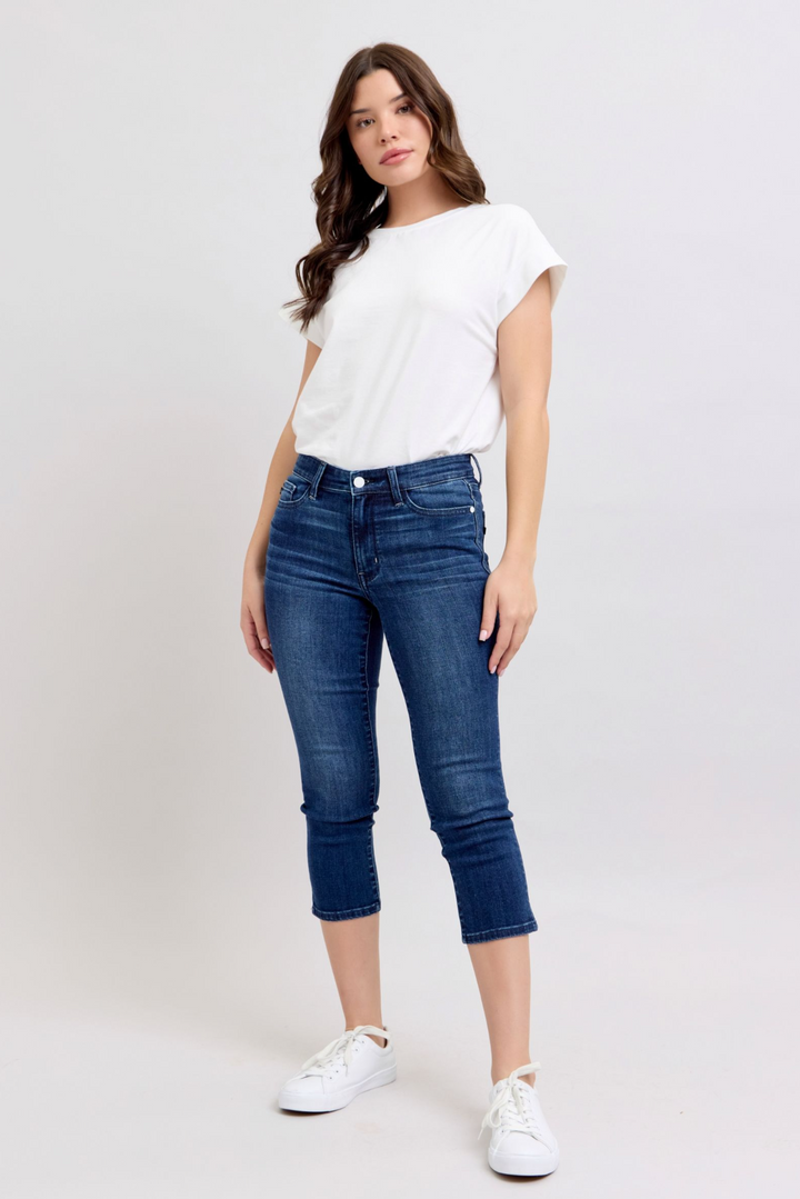 Baylor Dark Wash Capri with Side Slit by Judy Blue