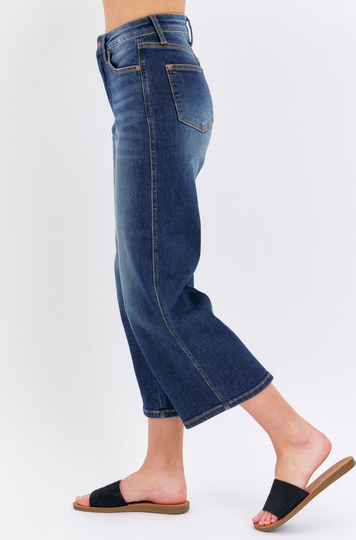 Kali Medium Rise Tummy Control Cropped Wide Jeans by Judy Blue