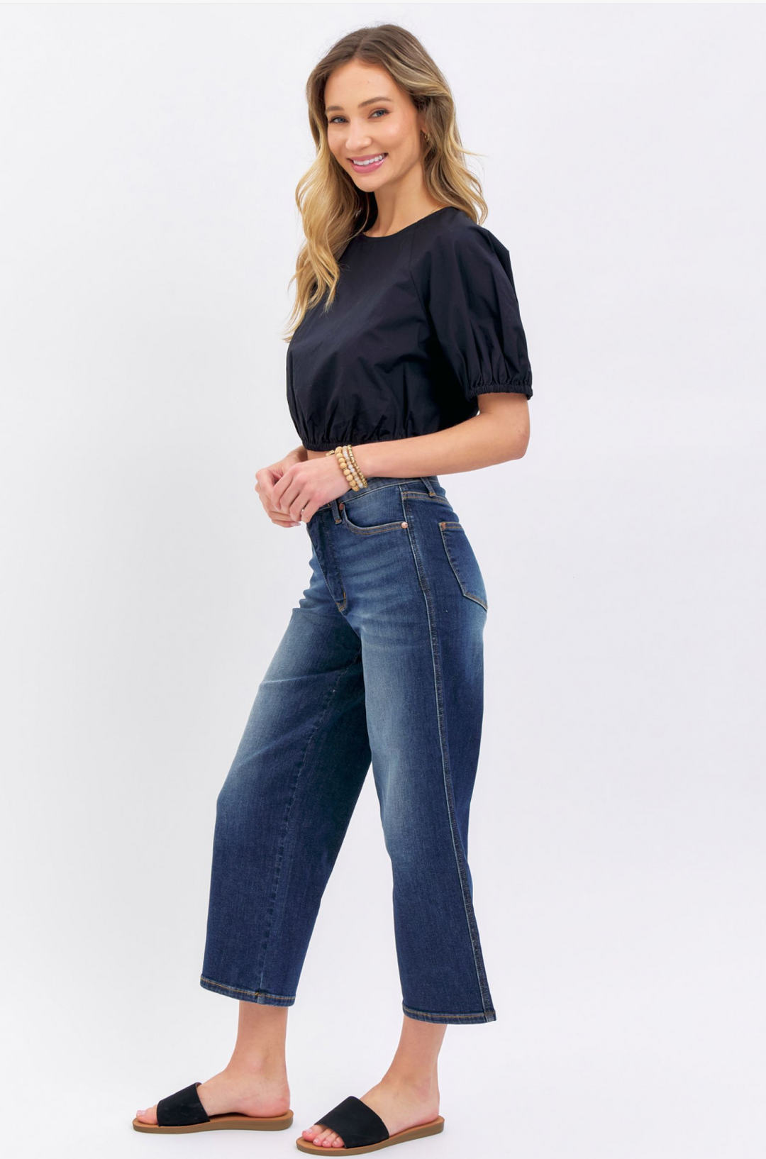 Kali Medium Rise Tummy Control Cropped Wide Jeans by Judy Blue