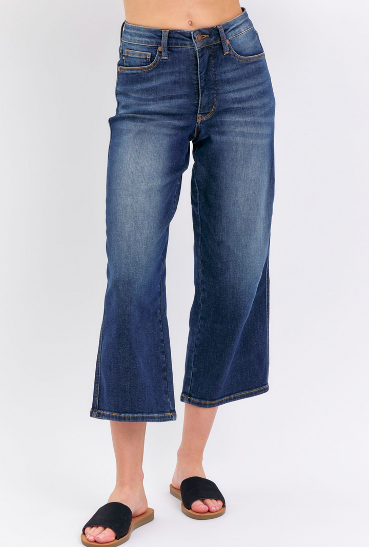 Kali Medium Rise Tummy Control Cropped Wide Jeans by Judy Blue