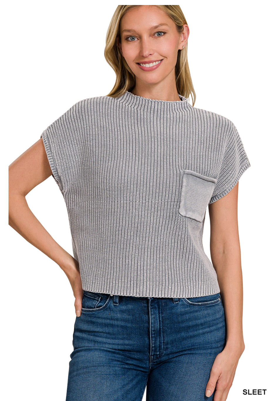 Back to Work Mock Neck Short Sleeve Sweater in Gray