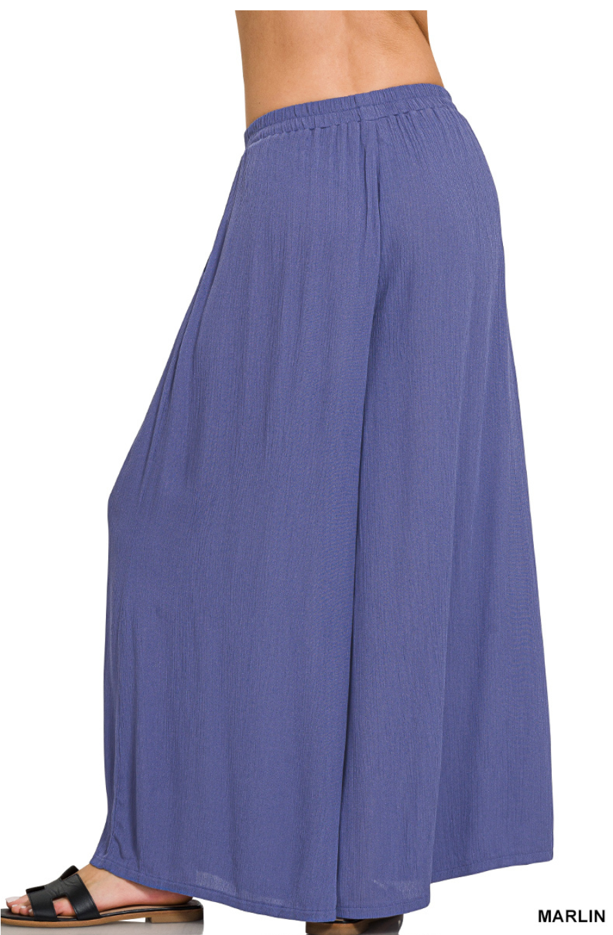 We are Golden Crinkle Wide Leg Pants with Pockets in Marlin