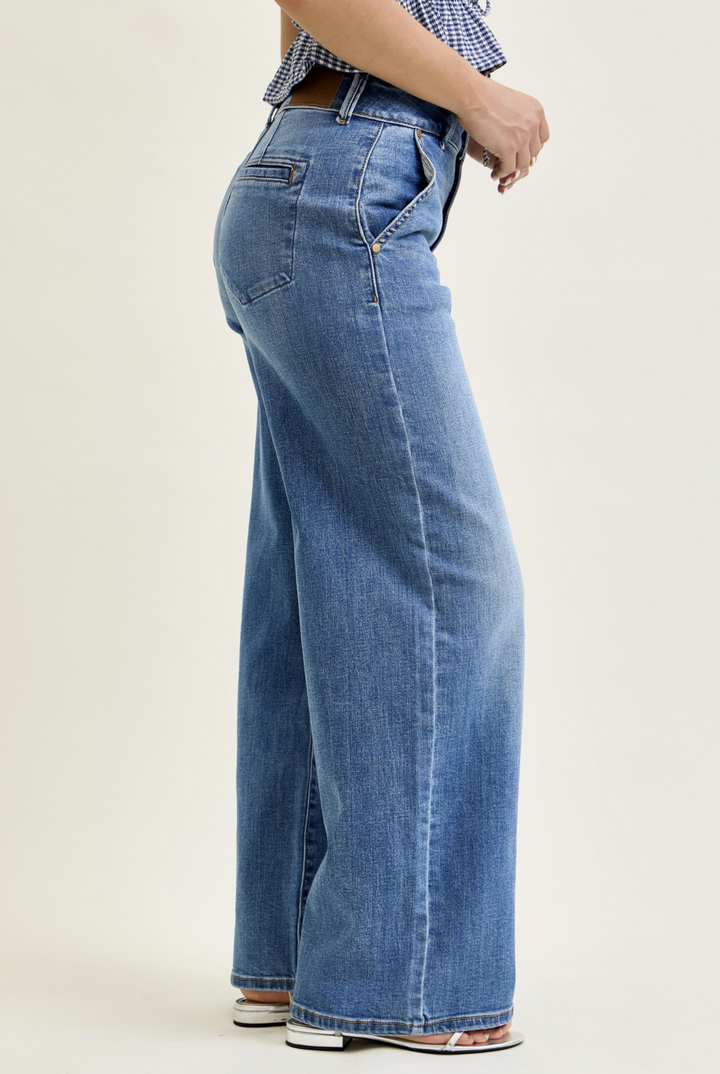 Celestia High Rise Column Jeans with Two Buttons by Judy Blue