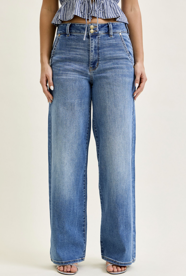 Celestia High Rise Column Jeans with Two Buttons by Judy Blue
