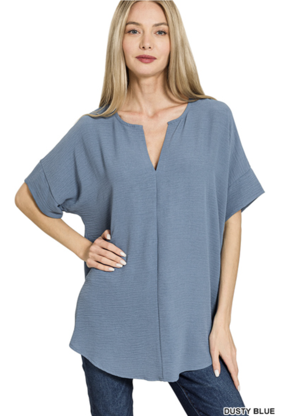 Ready in a Minute Airflow Short Sleeve Top in Dusty Blue