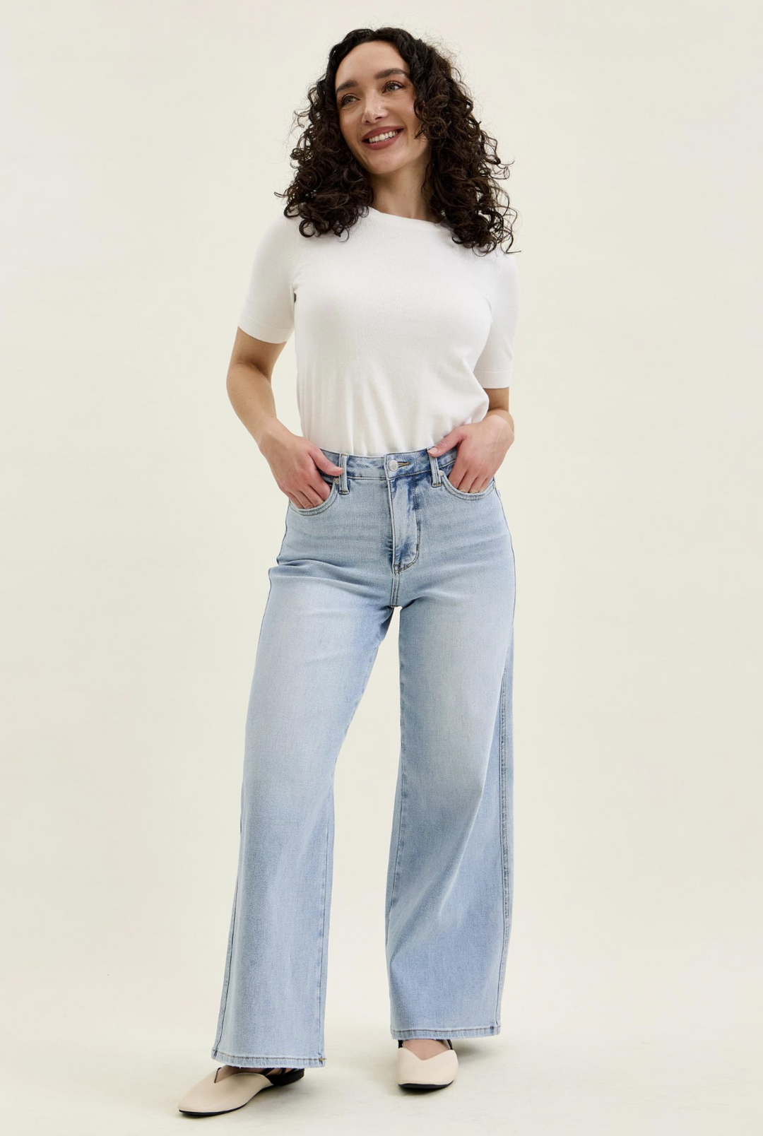 Lainey PETITE Tummy Control Retro Wide Jeans by Judy Blue