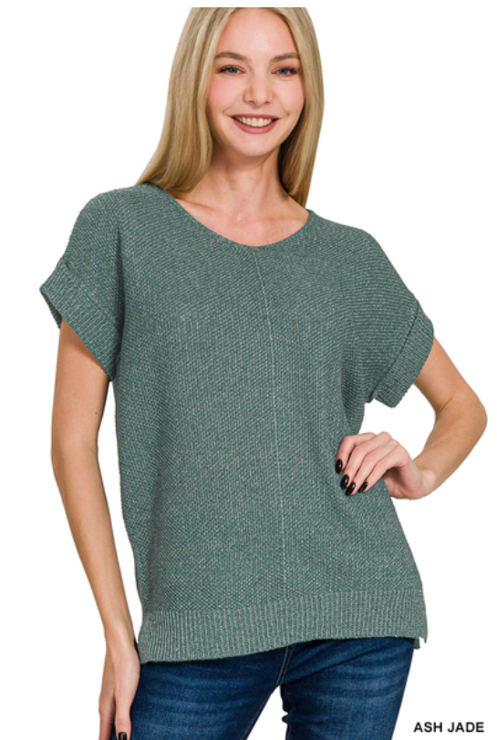Crowd Pleaser Short Sleeve Sweater in Ash Jade