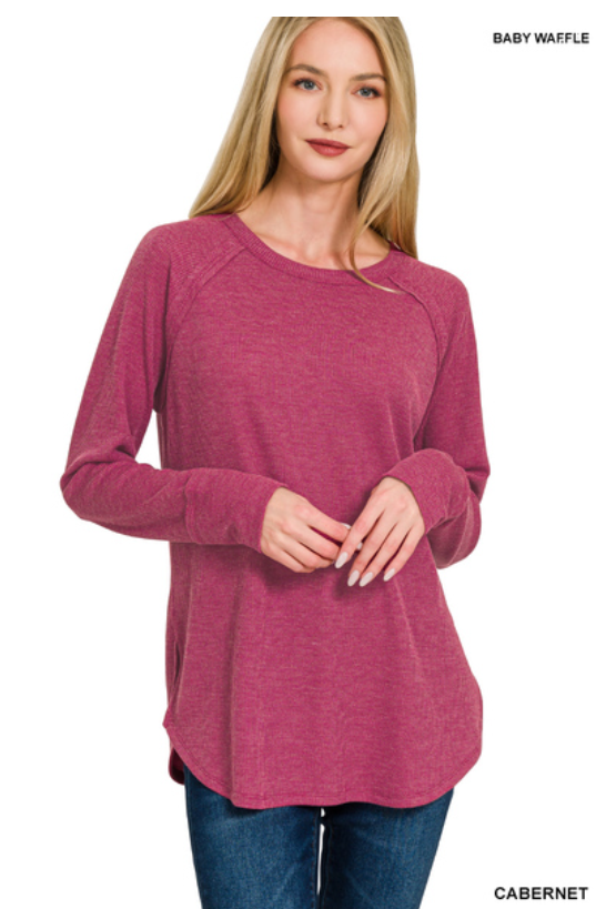 Feeling Fun Baby Waffle Long Sleeve Top in Cabernet