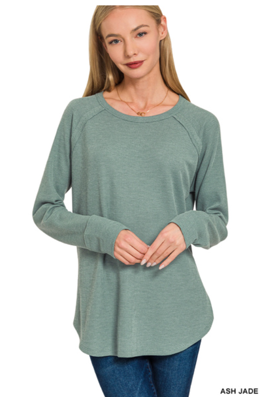 Feeling Fun Baby Waffle Long Sleeve Top in Ash Jade