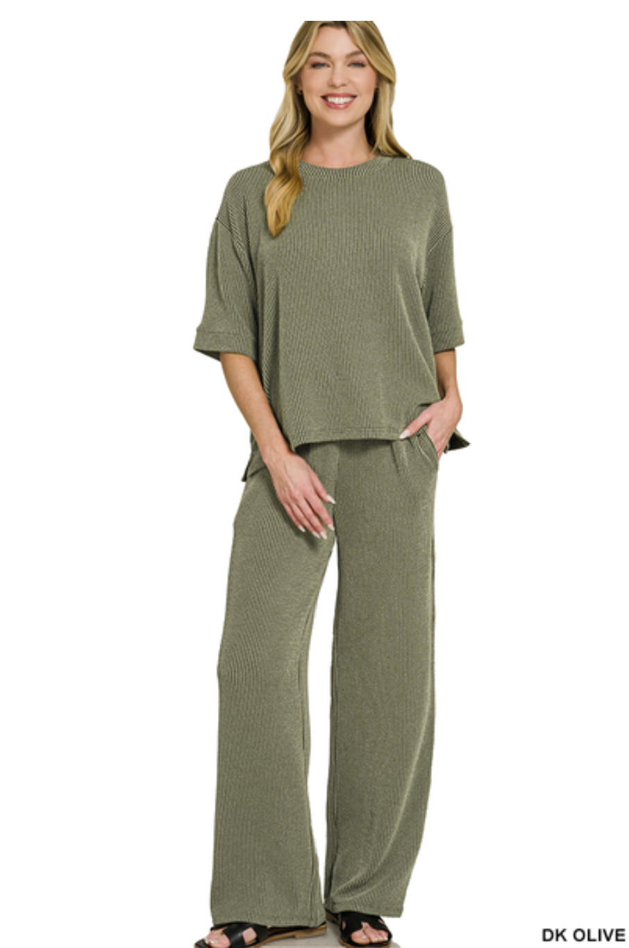 Dirty Olive Martini Cozy Ribbed Short Sleeve Set