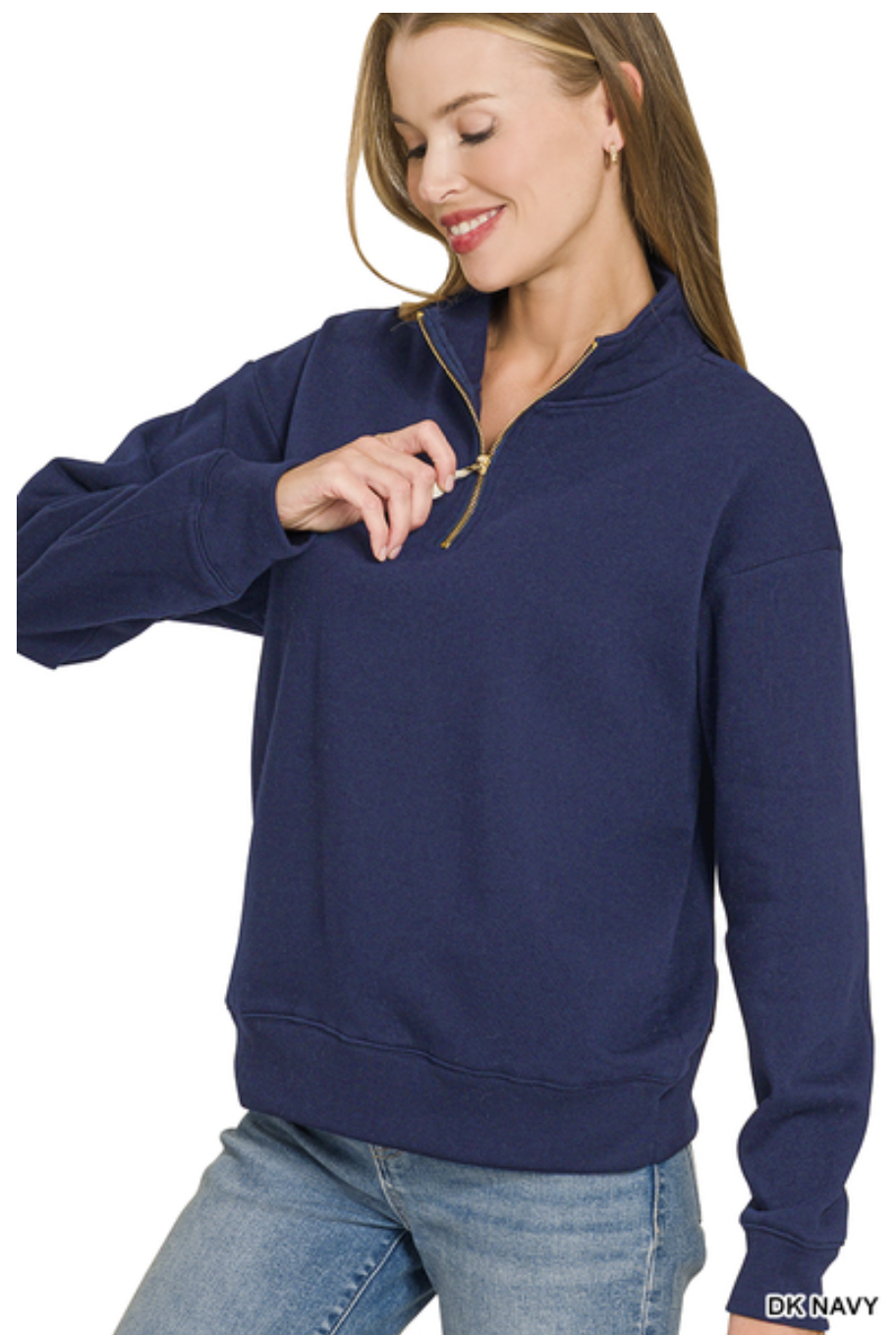 What Can I Do Fleece Half Zip Pullover in Dark Navy