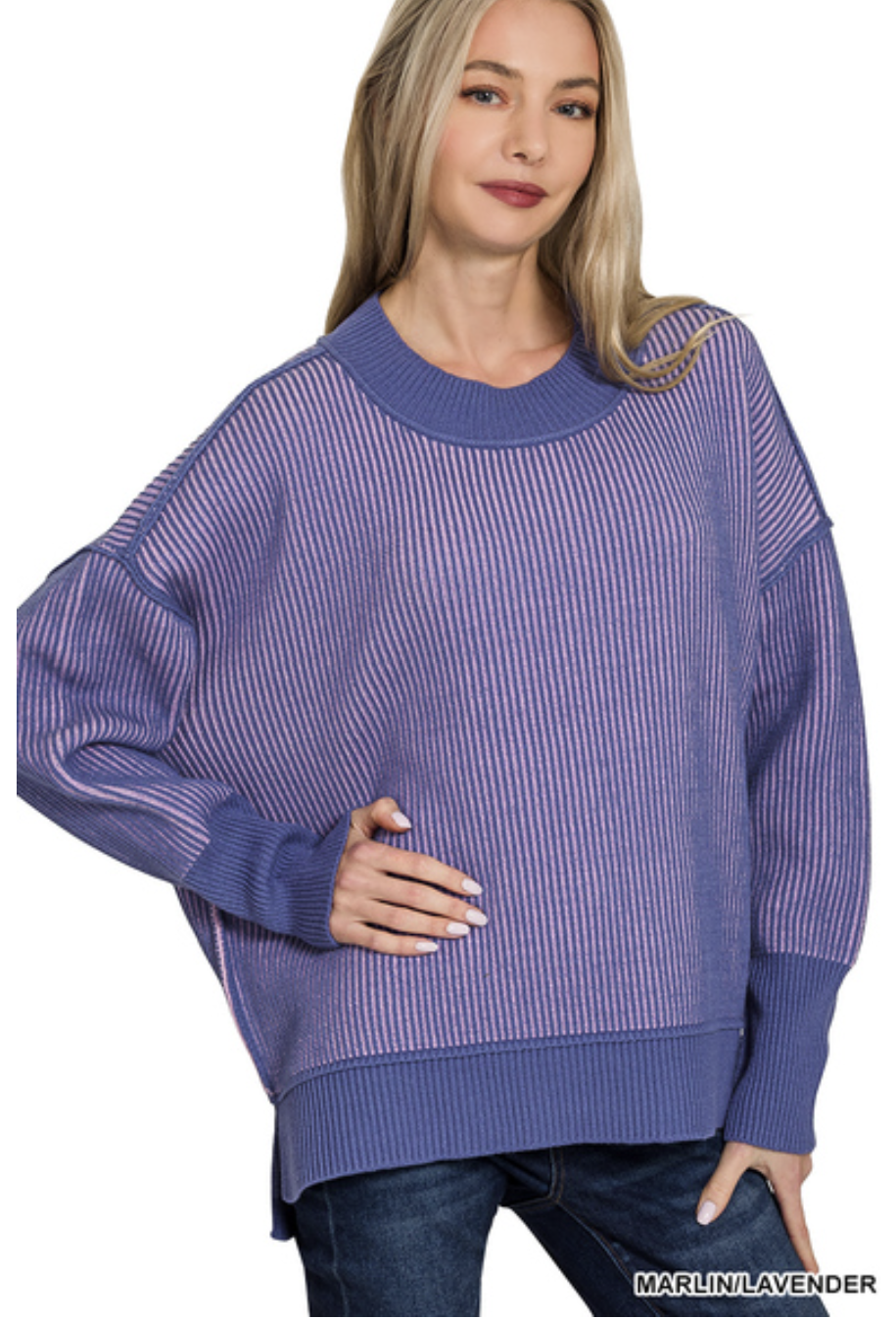 All the Better Two-Tone Sweater in Blue and Lavender