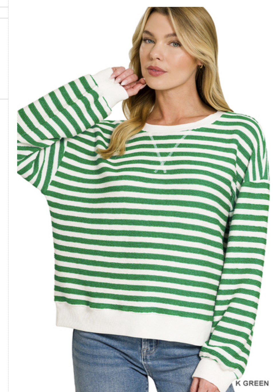Perfect For You Striped Long Sleeve Top in Green and White