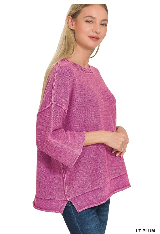 Feeling Casual Over Sized Plum 3/4 Sleeve Sweater
