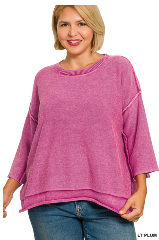 Feeling Casual Over Sized Plum 3/4 Sleeve Sweater