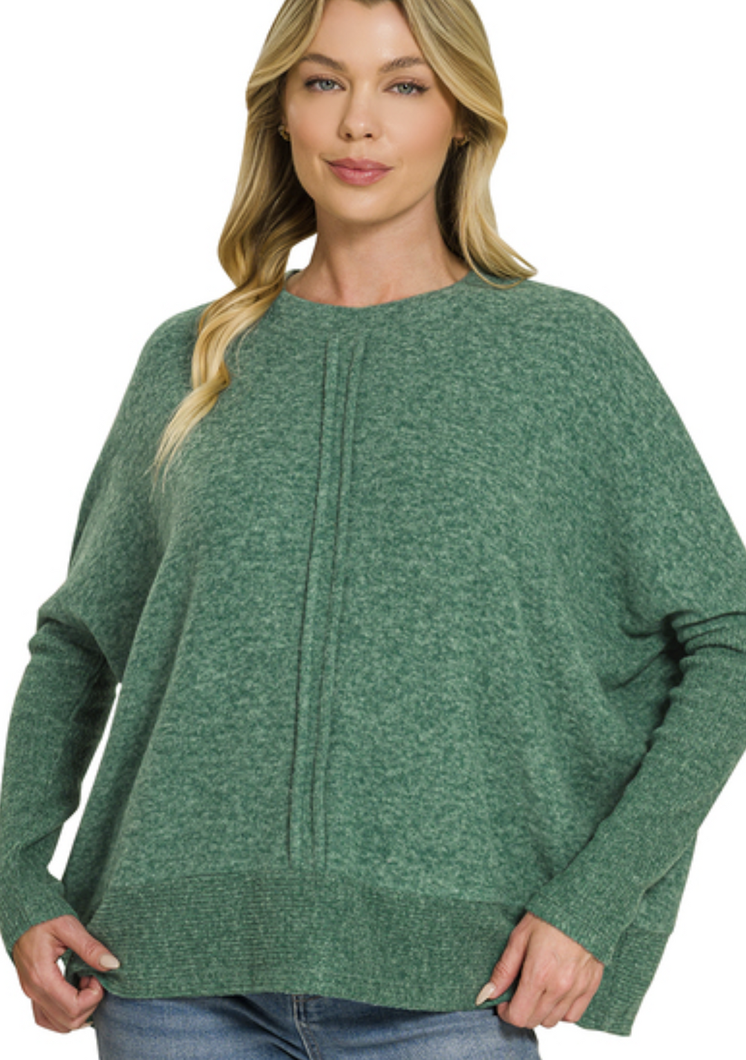 Just a Little Extra Soft Center Seam Sweater in Green