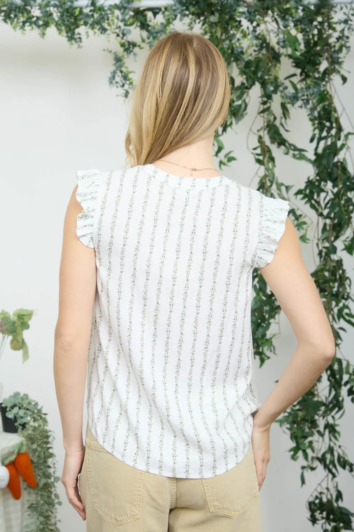 Speak Up Floral Sleeveless Blouse in Taupe/White