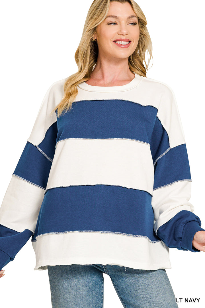 Take Another Chance Colorblock Long Sleeve Top in Navy