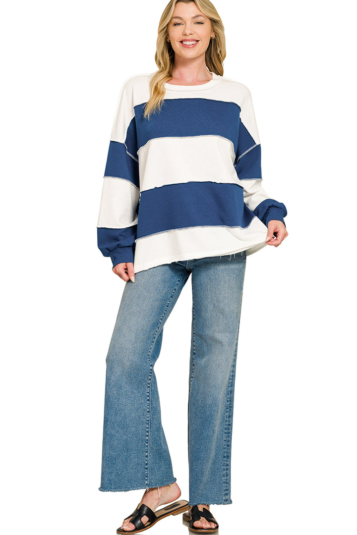 Take Another Chance Colorblock Long Sleeve Top in Navy