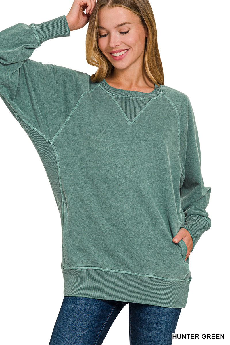 Learn as You Go French Terry Pullover with Pockets in Hunter Green