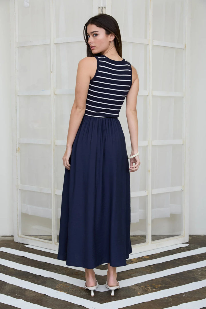 Scene Setter Striped Tank Midi Dress in Navy