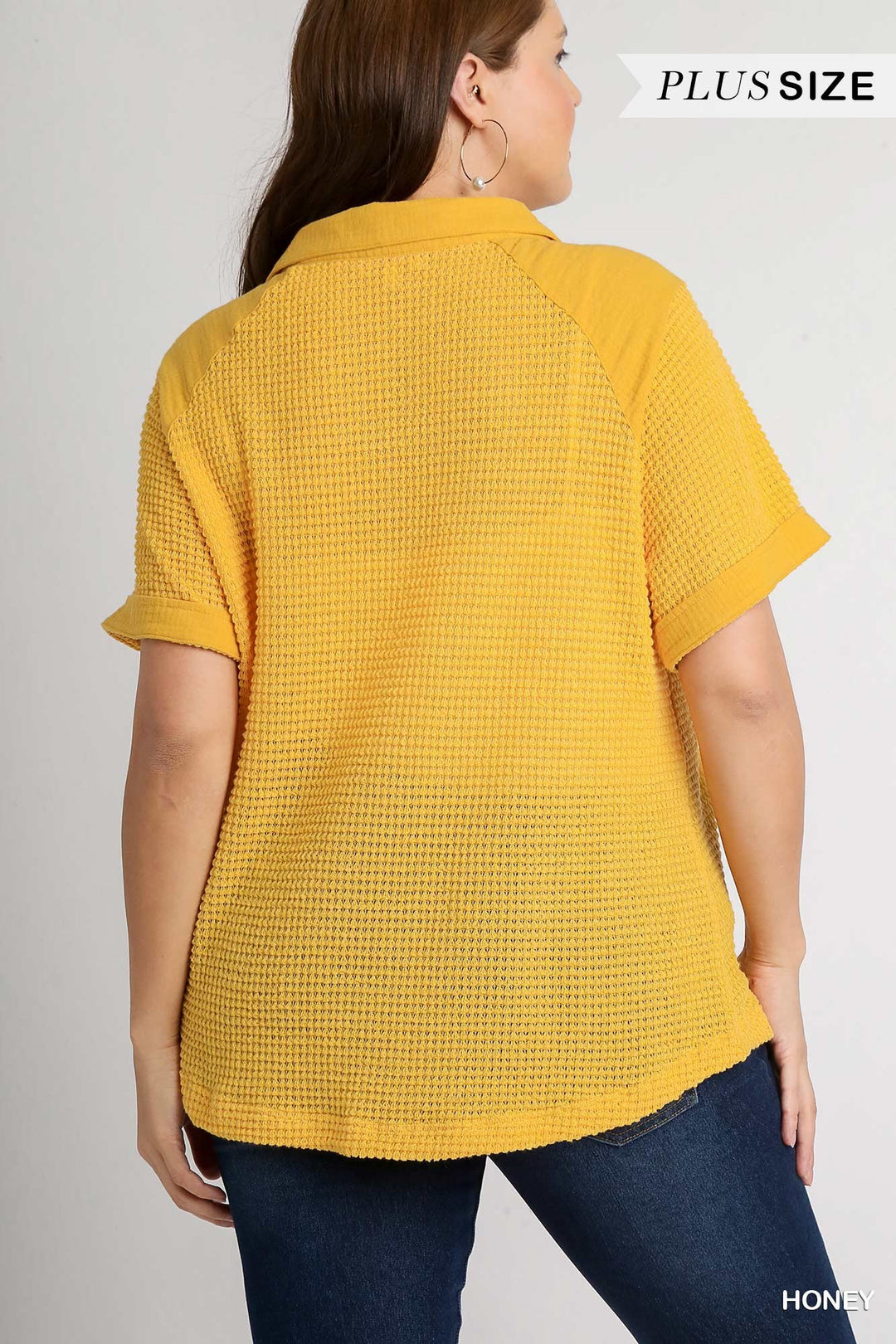 Bee Happy Short Sleeve Waffle Knit Top in Honey