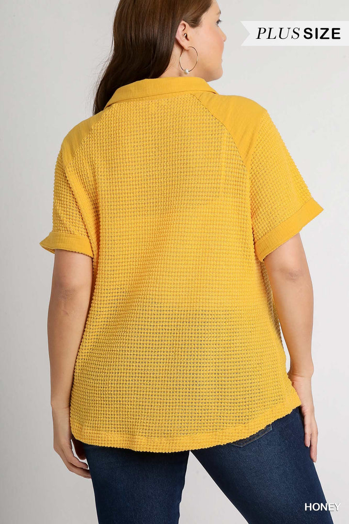 Bee Happy Short Sleeve Waffle Knit Top in Honey