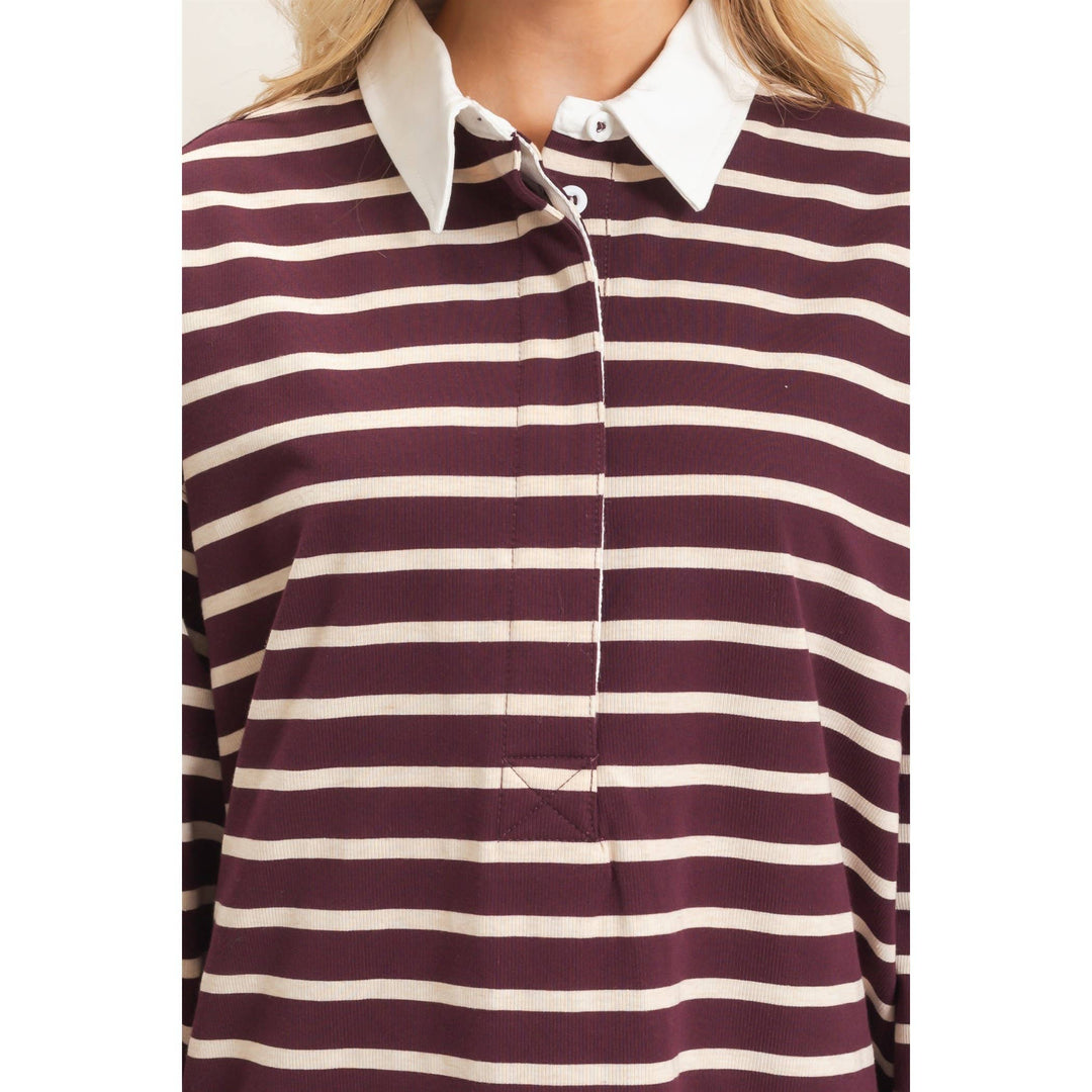 Striped Polo Long Sleeve Top