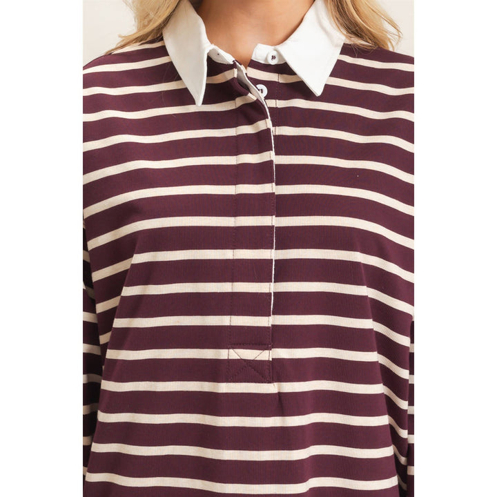 Striped Polo Long Sleeve Top
