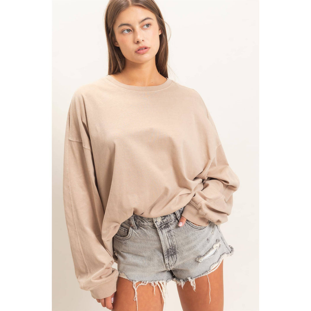 Pigment Dye Oversized Long Sleeve Top