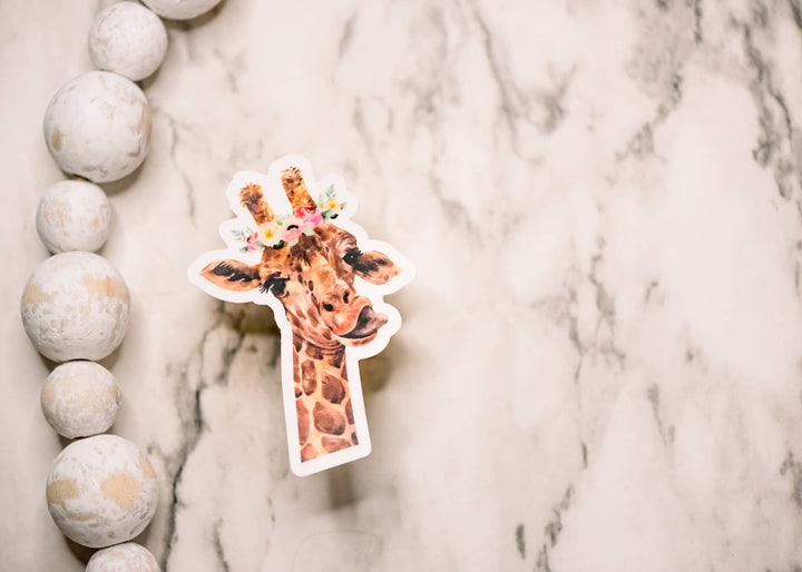 Giraffe, floral, clear, Vinyl Sticker, 3x3 inch.