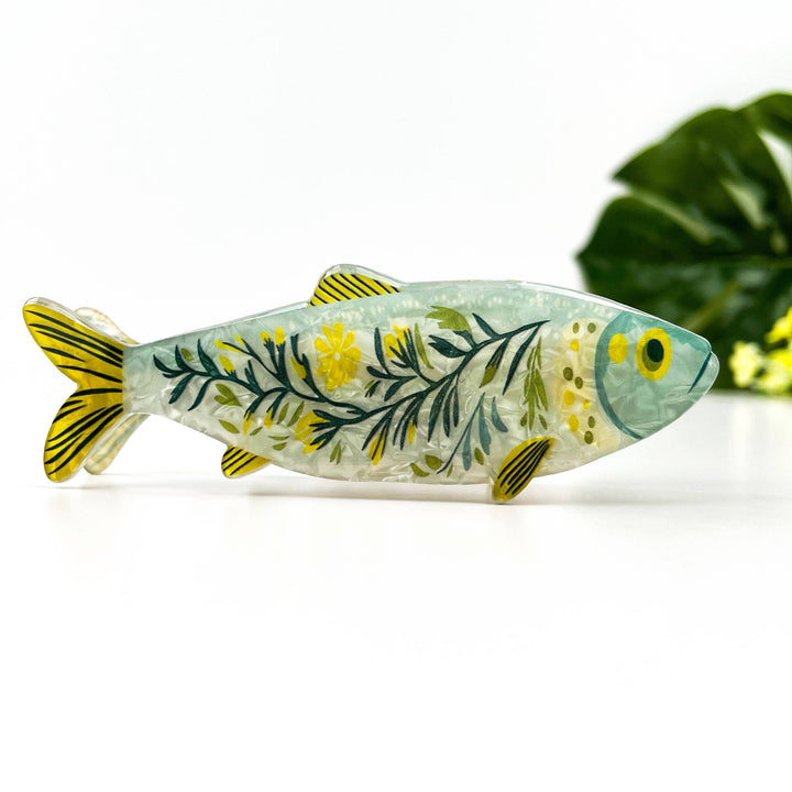 Green Sardine Hair Claw Clip with Seaweed Detail