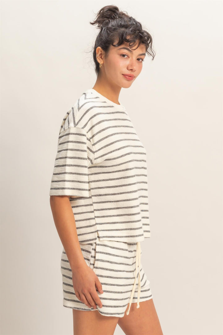 Exactly What I Need Black and White Striped Terry Set with Shorts